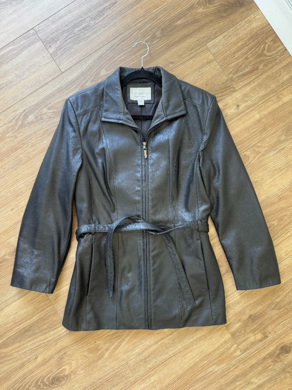 Vintage Worthington Black Leather Belted Jacket w/ Zip